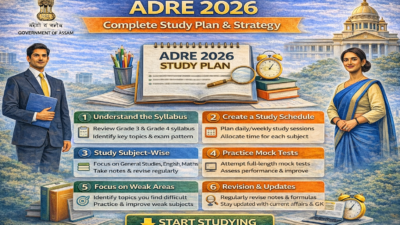 Infographic of how to prepare for ADRE 2026 showing complete study plan, subject-wise strategy, mock test practice, revision tips, and exam preparation steps.