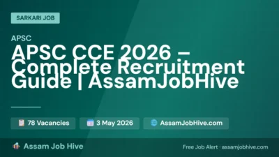 APSC CCE 2026 notification infographic showing 78 vacancies, application dates 13 April to 3 May 2026, and preliminary exam on 5 July 2026