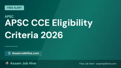 APSC CCE Eligibility 2026 infographic showing age limit 21 to 38 years, graduation requirement, Assam domicile condition and Employment Exchange registration