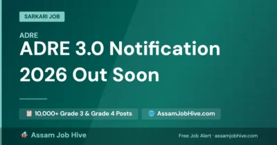 Official details and expected vacancy breakdown for the upcoming ADRE 3.0 Notification 2026 in Assam for Grade 3 and 4 posts.
