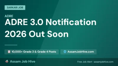 Official details and expected vacancy breakdown for the upcoming ADRE 3.0 Notification 2026 in Assam for Grade 3 and 4 posts.