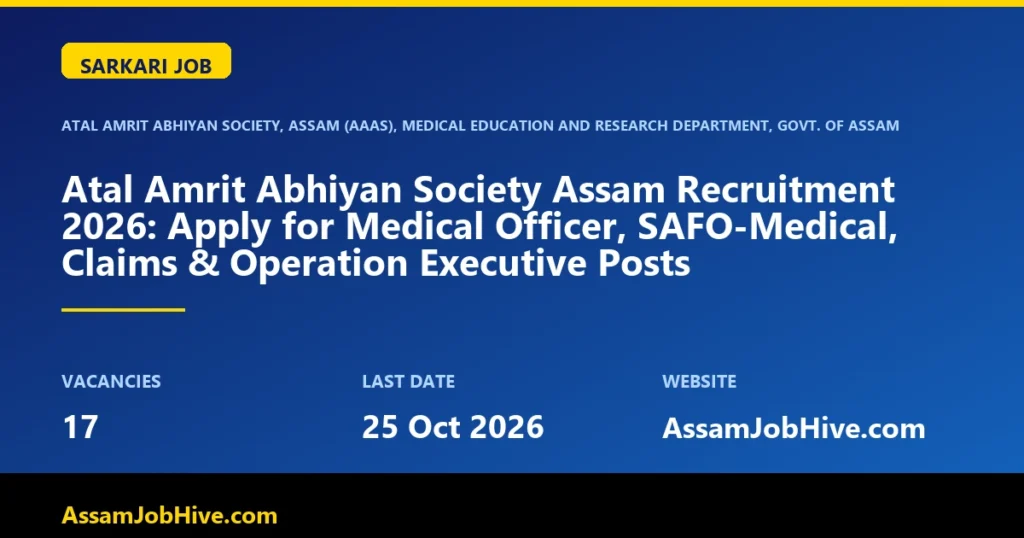 Atal Amrit Abhiyan Society Assam Recruitment 2026 Medical Officer Claims Executive notification