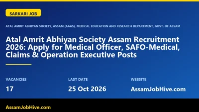 Atal Amrit Abhiyan Society Assam Recruitment 2026 Medical Officer Claims Executive notification