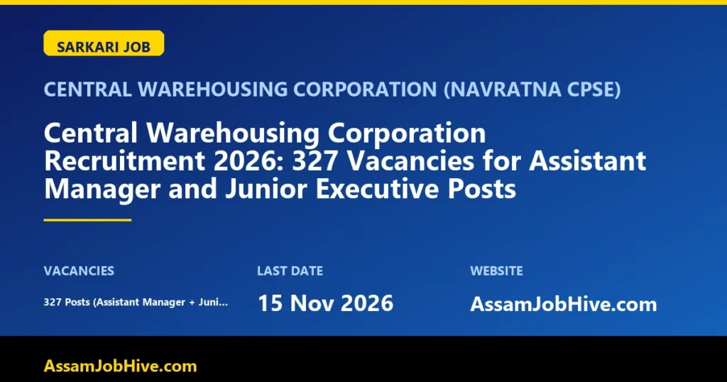 Central Warehousing Corporation, also known as CWC Recruitment 2026 notification for Assistant Manager and Junior Executive posts