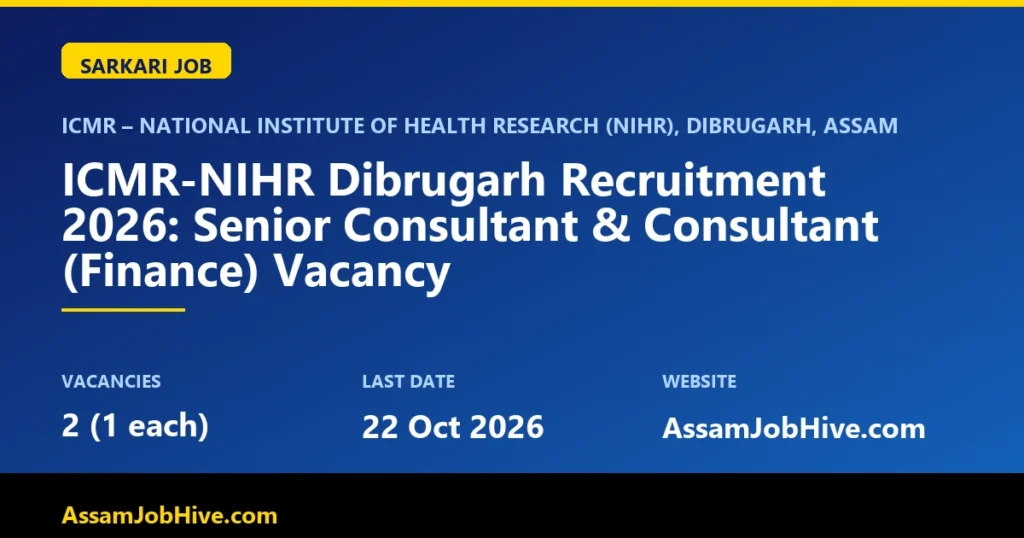 ICMR-NIHR Dibrugarh recruitment 2026 Senior Consultant Finance vacancy notification