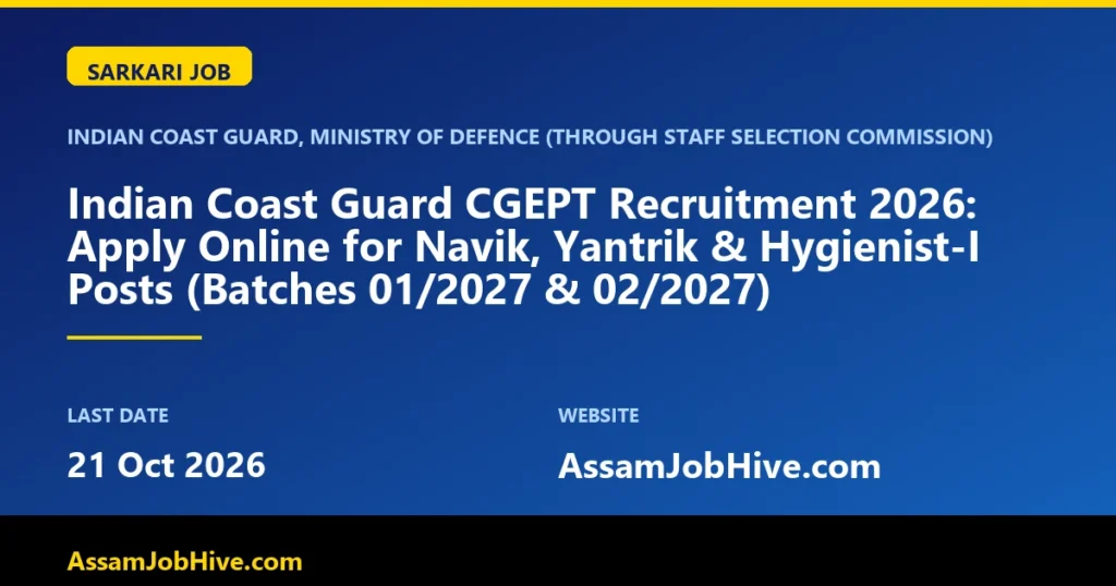 Indian Coast Guard CGEPT Recruitment 2026 Navik Yantrik Hygienist notification