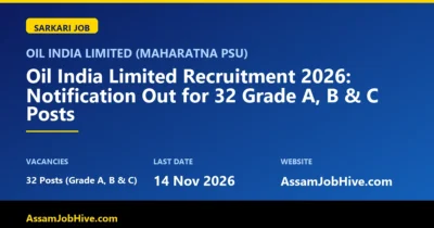 Oil India Limited Recruitment 2026 notification for Grade A B C posts in Assam