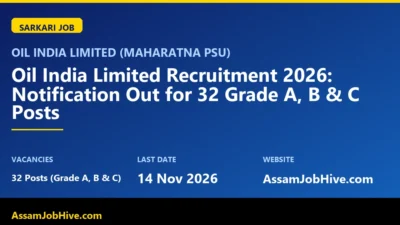 Oil India Limited Recruitment 2026 notification for Grade A B C posts in Assam