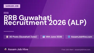 Official update dashboard for RRB Guwahati Recruitment 2026, highlighting the Assistant Loco Pilot (ALP) apply online date, Group D vacancies, and NTPC exam schedule.