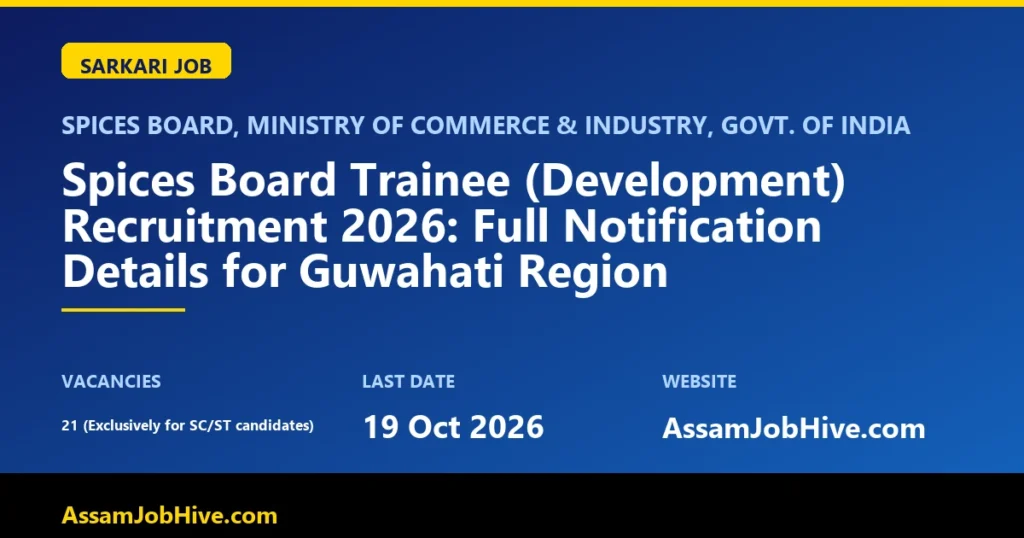 Spices Board Trainee Recruitment 2026 notification for SC ST candidates Guwahati region