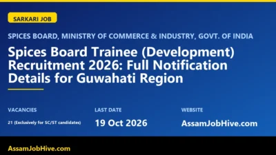Spices Board Trainee Recruitment 2026 notification for SC ST candidates Guwahati region