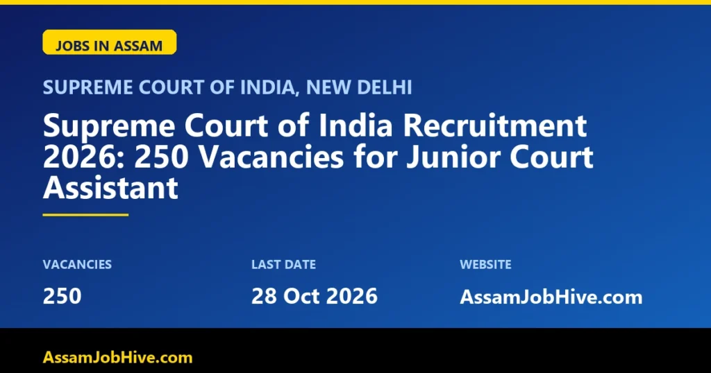 Supreme Court of India Recruitment 2026 notification for Junior Court Assistant Guwahati Dibrugarh exam centre