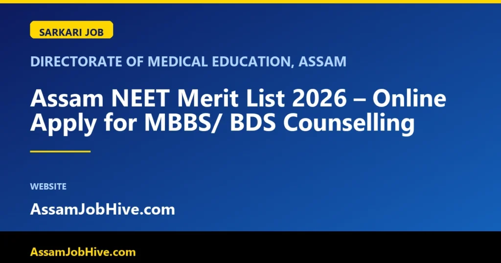 Assam NEET Merit List 2026 counselling portal interface showing MBBS/BDS college options and seat selection