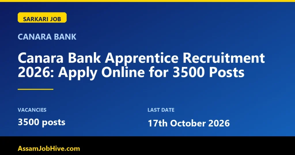 Canara Bank Canara Bank Apprentice Recruitment 2026: Apply Online for 3500 Posts with 3500 posts vacancies, last date 17th October 2026 featured image