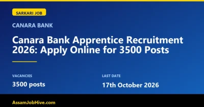 Canara Bank Canara Bank Apprentice Recruitment 2026: Apply Online for 3500 Posts with 3500 posts vacancies, last date 17th October 2026 featured image