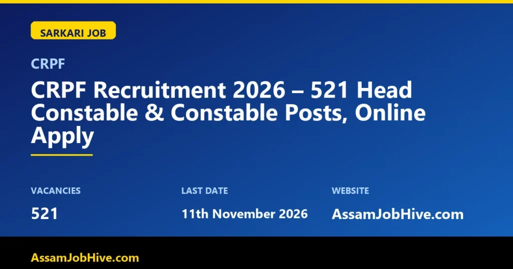 CRPF CRPF Recruitment 2026 – 521 Head Constable & Constable Posts, Online Apply with 521 vacancies, last date 11th November 2026 featured image