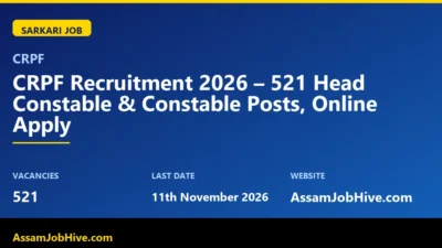 CRPF CRPF Recruitment 2026 – 521 Head Constable & Constable Posts, Online Apply with 521 vacancies, last date 11th November 2026 featured image