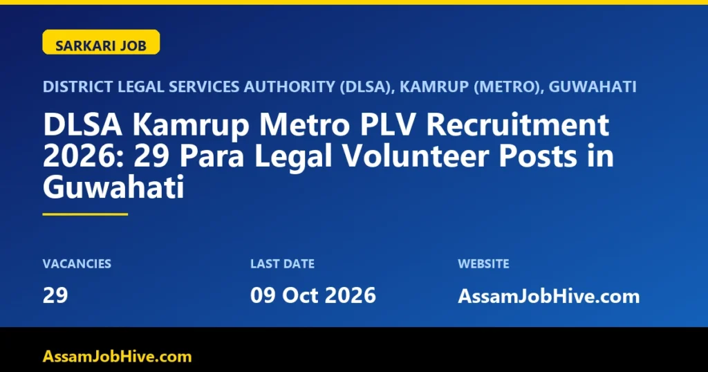 DLSA Kamrup Metro PLV Recruitment 2026 notice for 29 Para Legal Volunteers in Guwahati