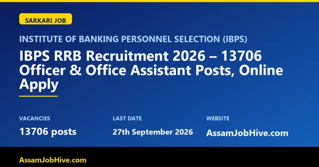 Institute of Banking Personnel Selection (IBPS) IBPS RRB Recruitment 2026 – 13706 Officer & Office Assistant Posts, Online Apply with 13706 posts vacancies, last date 27th September 2026 featured image