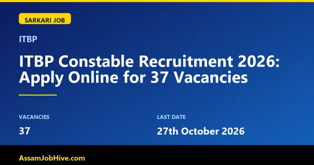ITBP ITBP Constable Recruitment 2026: Apply Online for 37 Vacancies with 37 vacancies, last date 27th October 2026 featured image