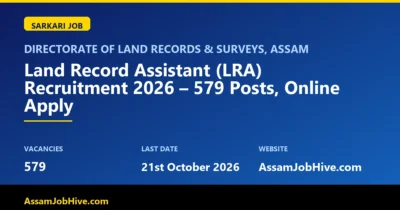 Directorate of Land Records & Surveys, Assam Land Record Assistant (LRA) Recruitment 2026 – 579 Posts, Online Apply with 579 vacancies, last date 21st October 2026, 5 PM featured image