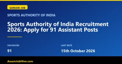 Sports Authority of India Recruitment 2026 Assistant Posts